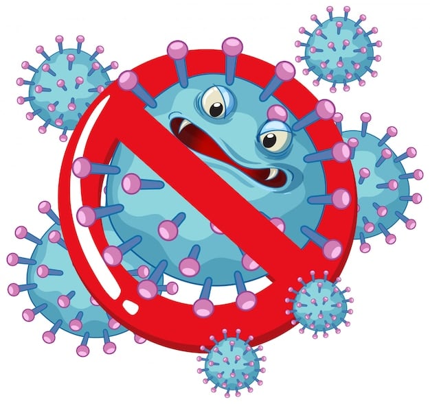 Cartoon Virus Character with No Symbol image in article Infection Control Practices for Child Care Settings